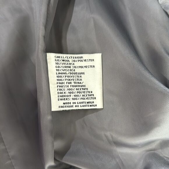 DKNY Wool Blend Asymmetrical Fleece Trimmed Coat In Gray Size 2 - Picture 7 of 13